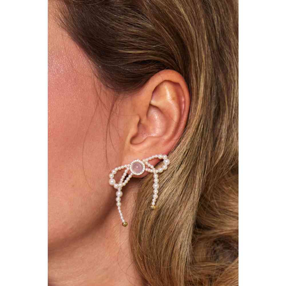Voodoo Vixen - Pearl Bow Drop Oorbellen - Wit